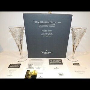 🥂 WATERFORD CRYSTAL MILLENNIUM HAPPINESS CHAMPAGNE TOASTING FLUTES IN BOX, NWT!